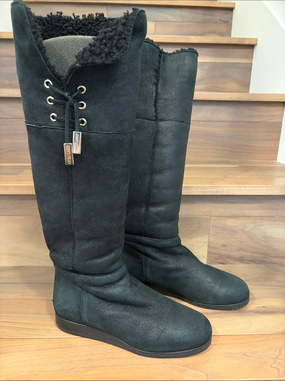 Jimmy Choo Black Mouton Knee Boots